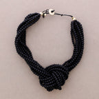 Collier Ras du Cou Nœud Perles Résine (B): Noir