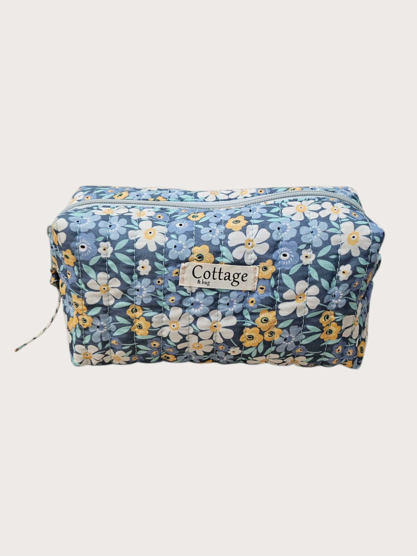 Trousse maquillage cube 100 % coton  : Champetre bleu