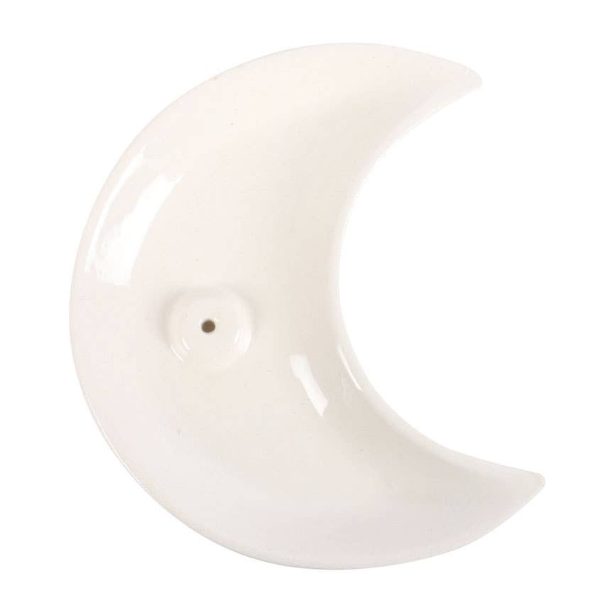 Porte-encens en céramique en forme de croissant de lune blanc