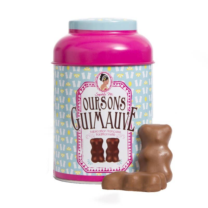 Ourson guimauve - Boite métal dôme