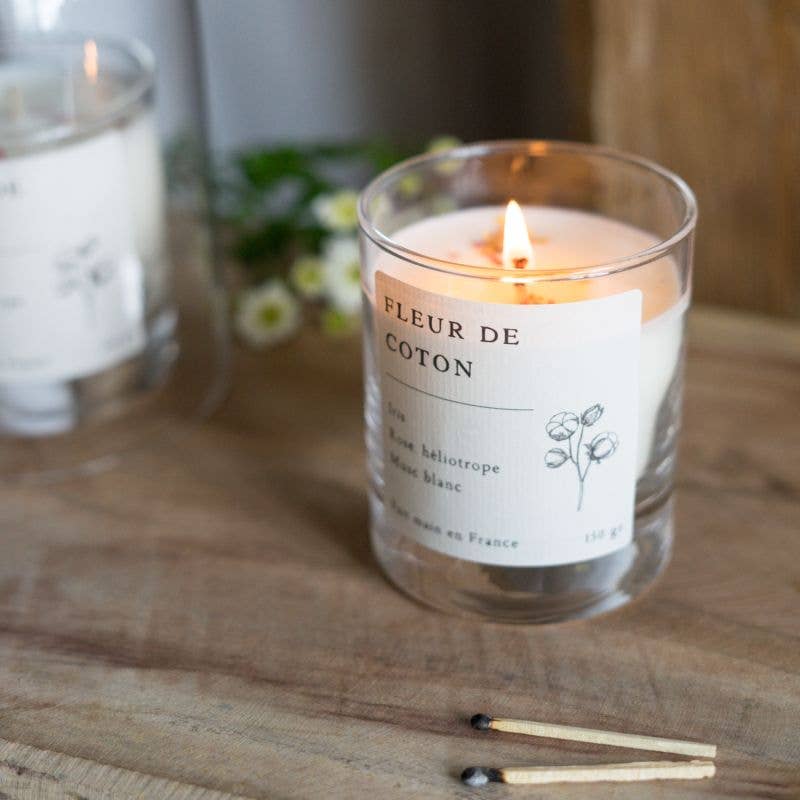 Bougie parfumée artisanale cire végétale - Fleur de coton: 150G ± 40H