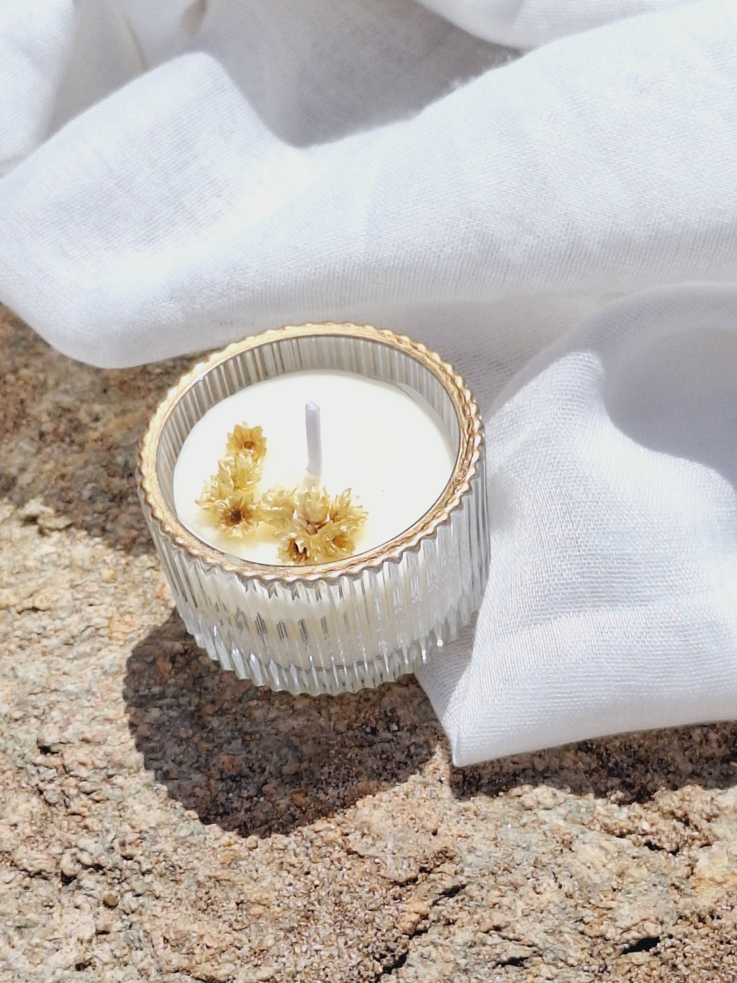 Bougie de soja dans un bocal en verre (mini) orange douce et sauge: Français
