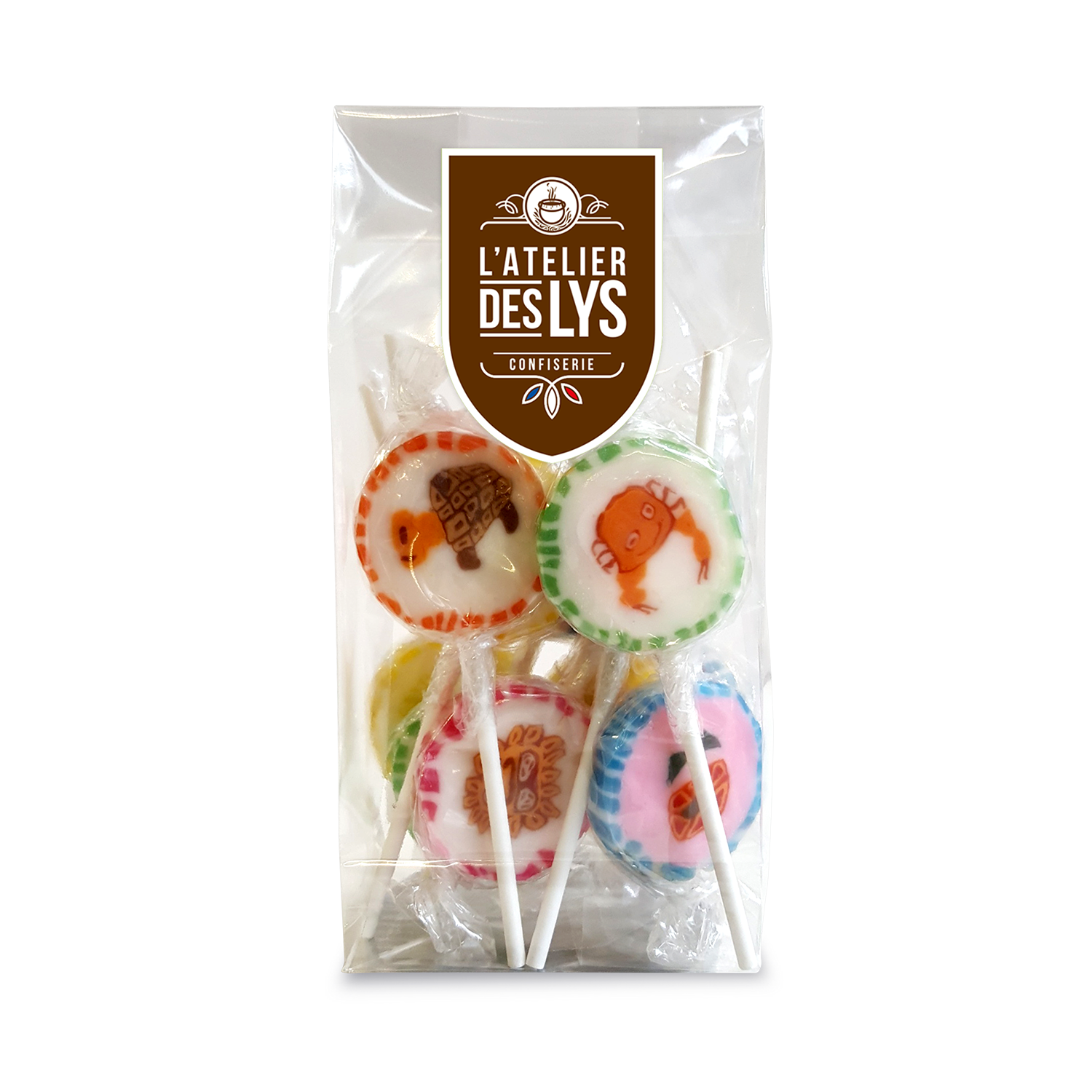 Sucette décor fruits, fleurs et animaux