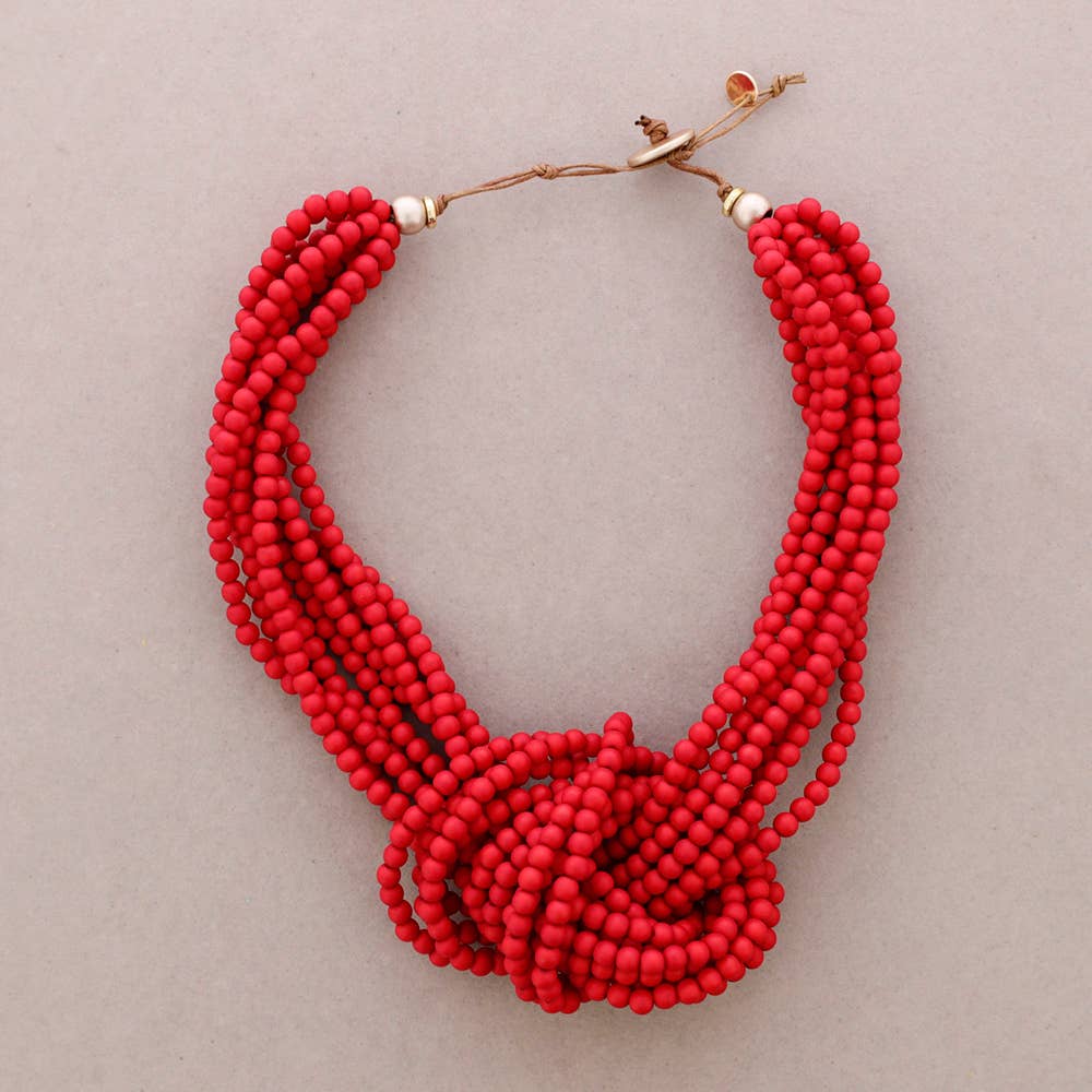 Collier Ras du Cou Nœud Perles Résine (B): Noir