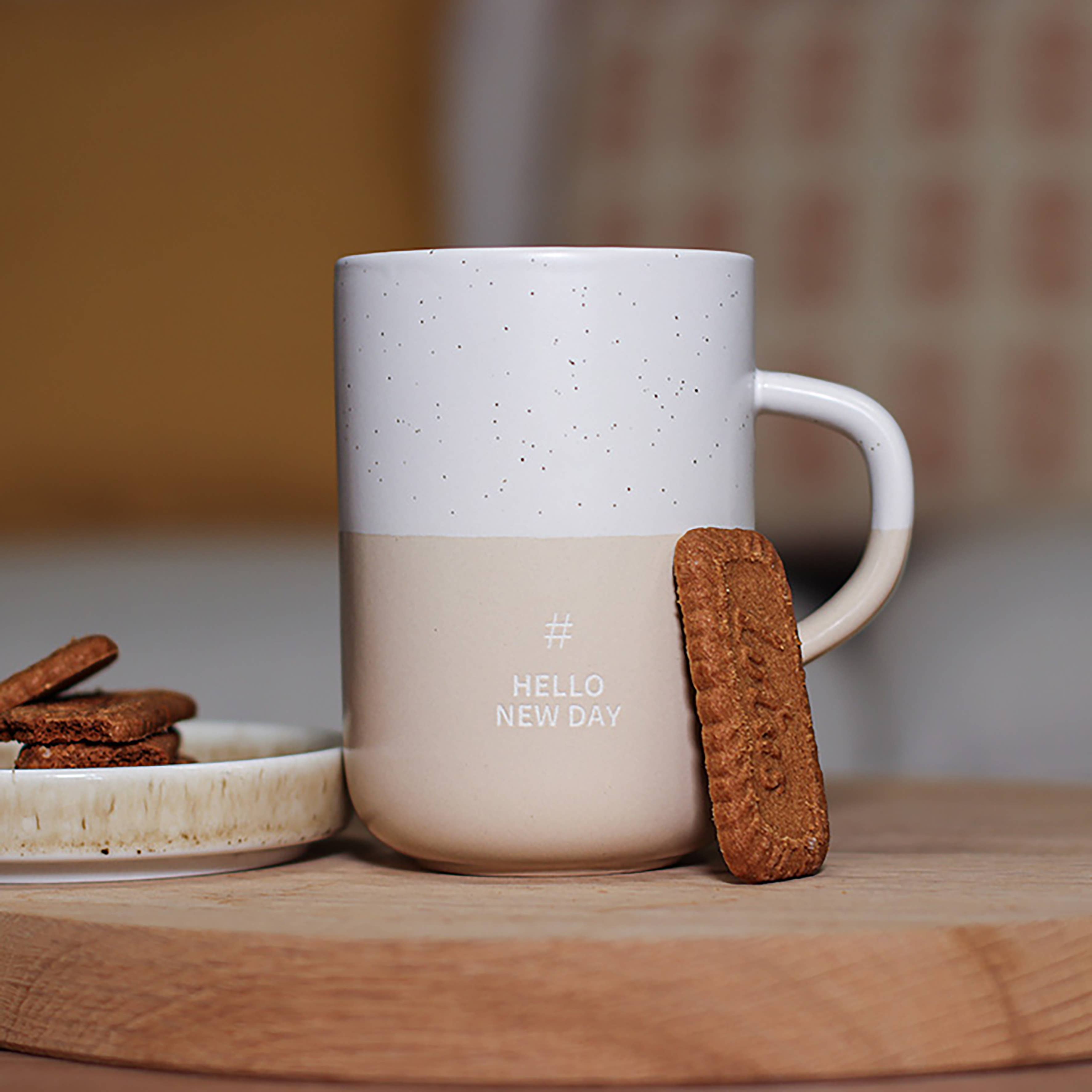 Mug à message 'hello new day' 580ml en grès bicolore