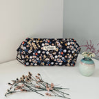 Trousse maquillage cube 100 % coton  : Fleur rouge turquoise