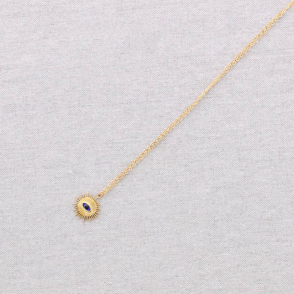 Collier Acier Pendentif Soleil Œil Turc: Bleu