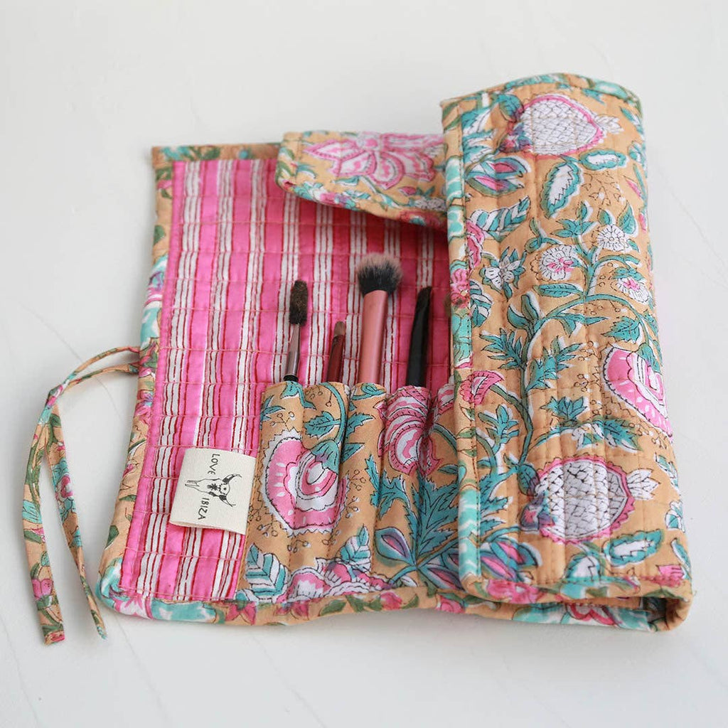 Trousse de pinceaux de maquillage jaune