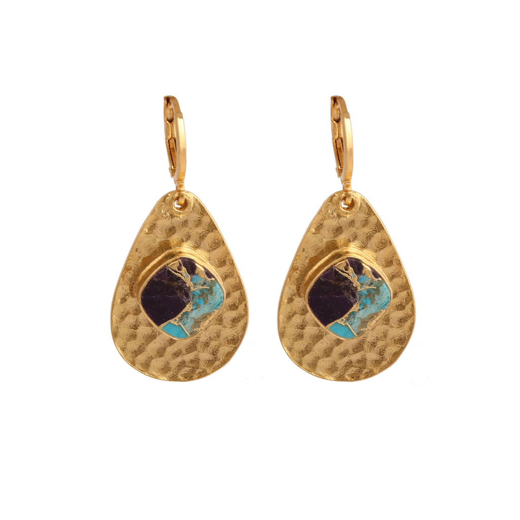 Boucles d'oreilles pendantes texturées martelées plaquées or Mohave Améthyste