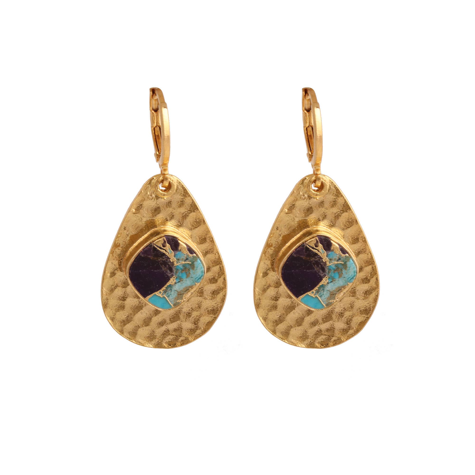 Boucles d'oreilles pendantes texturées martelées plaquées or Mohave Améthyste