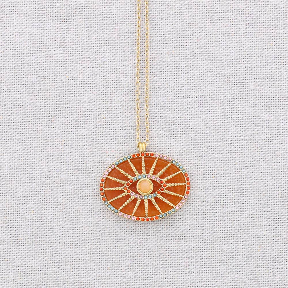 Collier en acier avec pendentif Eye Stone Crystals: Bleu