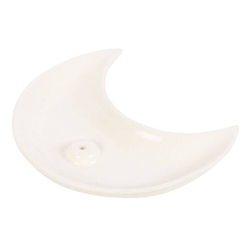 Porte-encens en céramique en forme de croissant de lune blanc