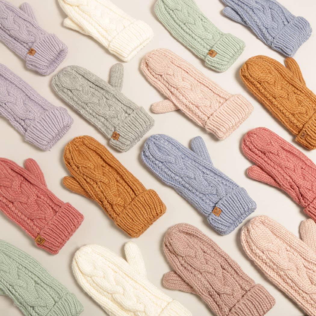 Gants d'hiver Mitaines en tricot torsadé avec doublure polaire: GRIS CLAIR / Taille unique