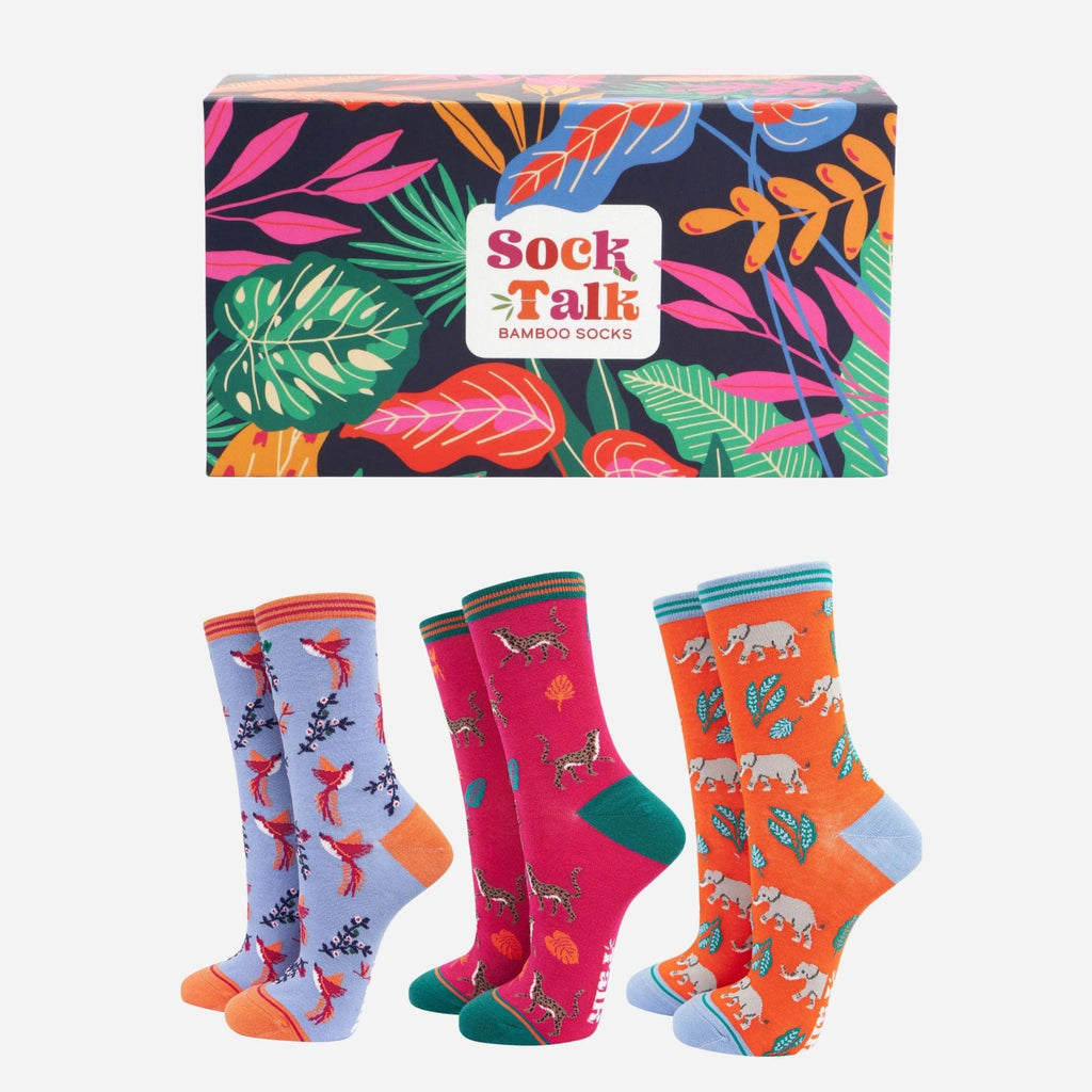 Coffret Cadeau Chaussettes Femme - Orange, Animaux de la Jungle: ROYAUME-UNI 3-7 | UE 36-40 | ÉTATS-UNIS 5-9