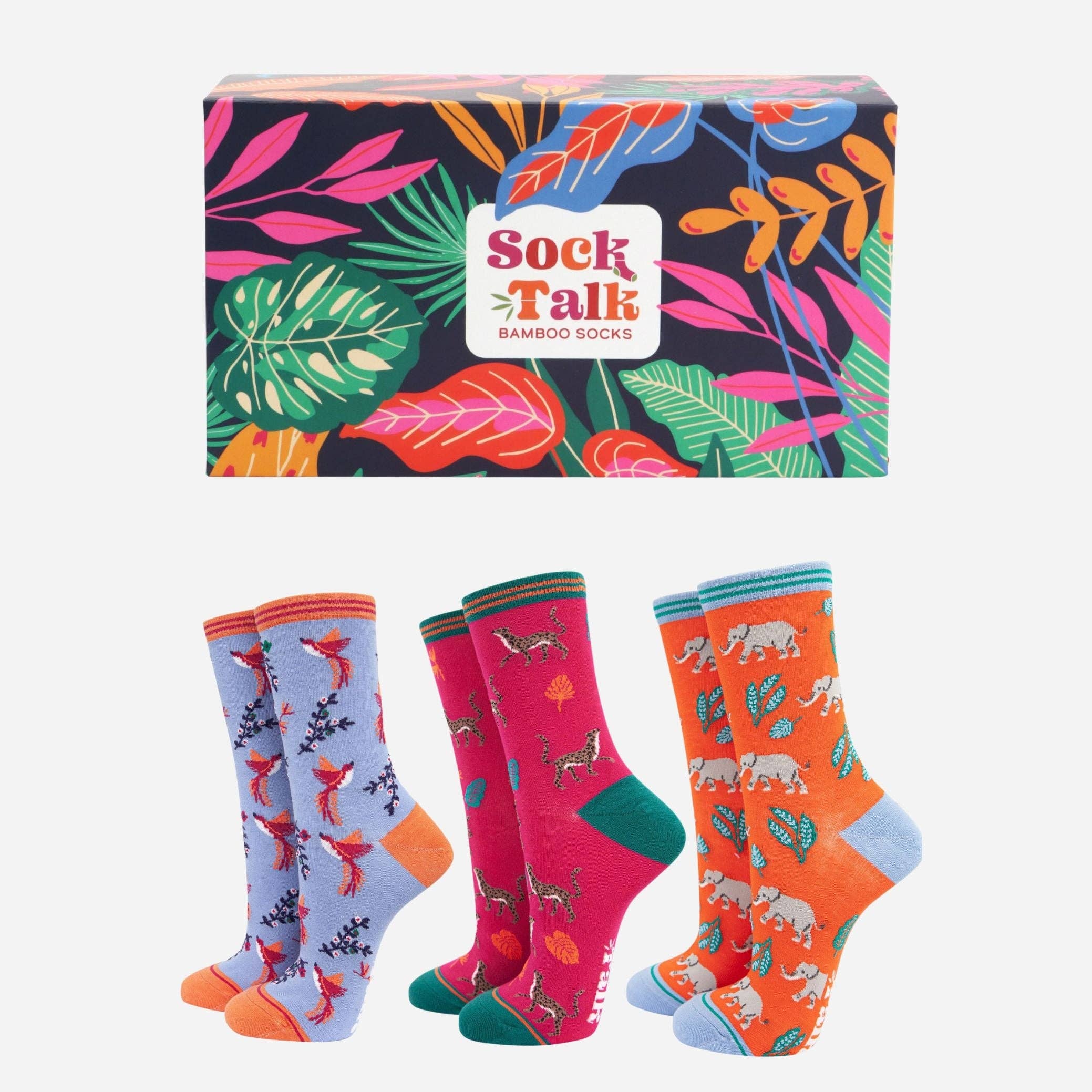 Coffret Cadeau Chaussettes Femme - Orange, Animaux de la Jungle: ROYAUME-UNI 3-7 | UE 36-40 | ÉTATS-UNIS 5-9