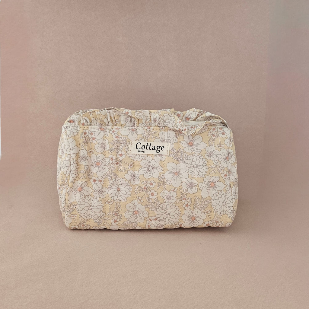 Trousse maquillage froufrou 100 % coton  : Léopard fleuri marron