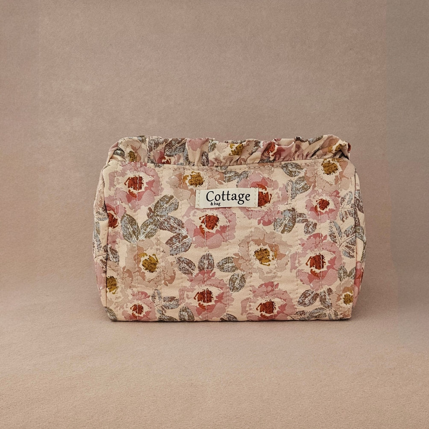 Trousse maquillage froufrou 100 % coton  : Léopard fleuri marron