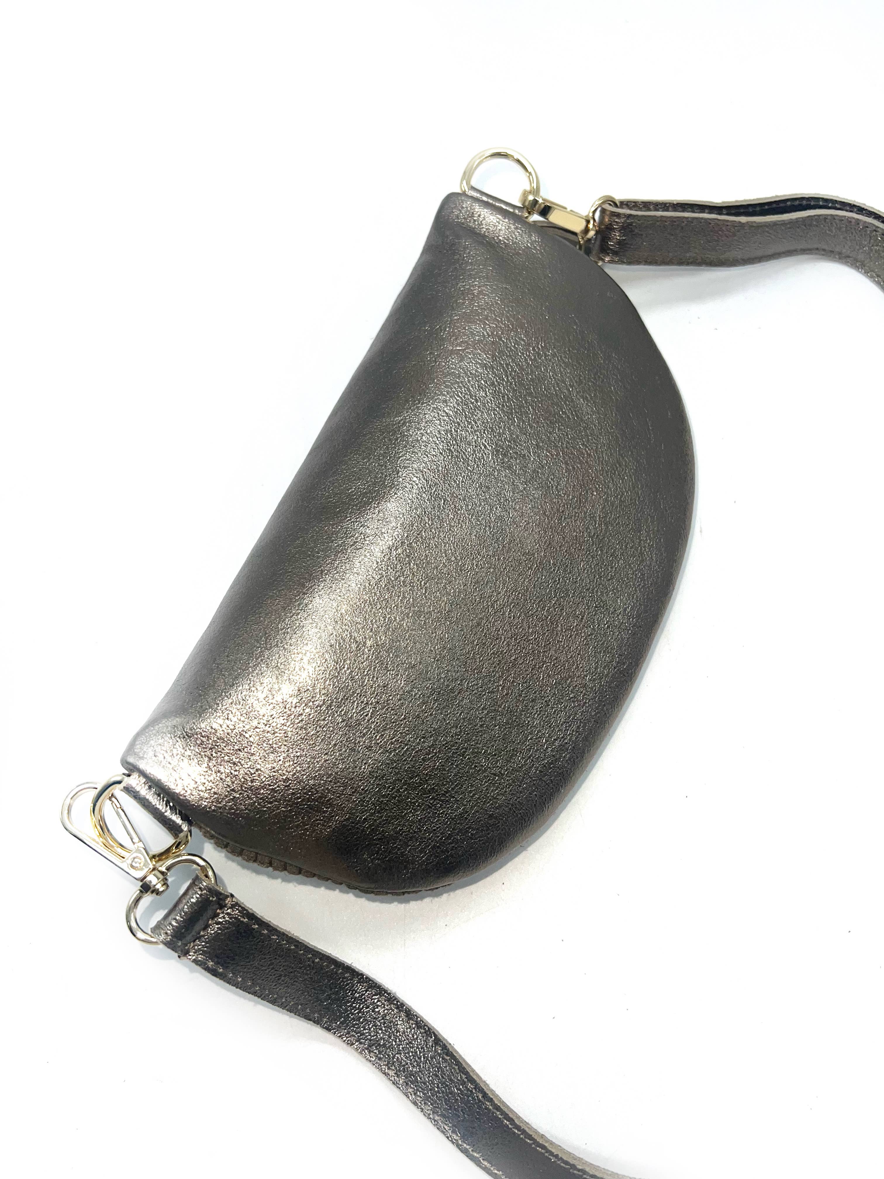 Sac Banane Bi-Matière Noir cuir– Fabrication Italienne: Camel