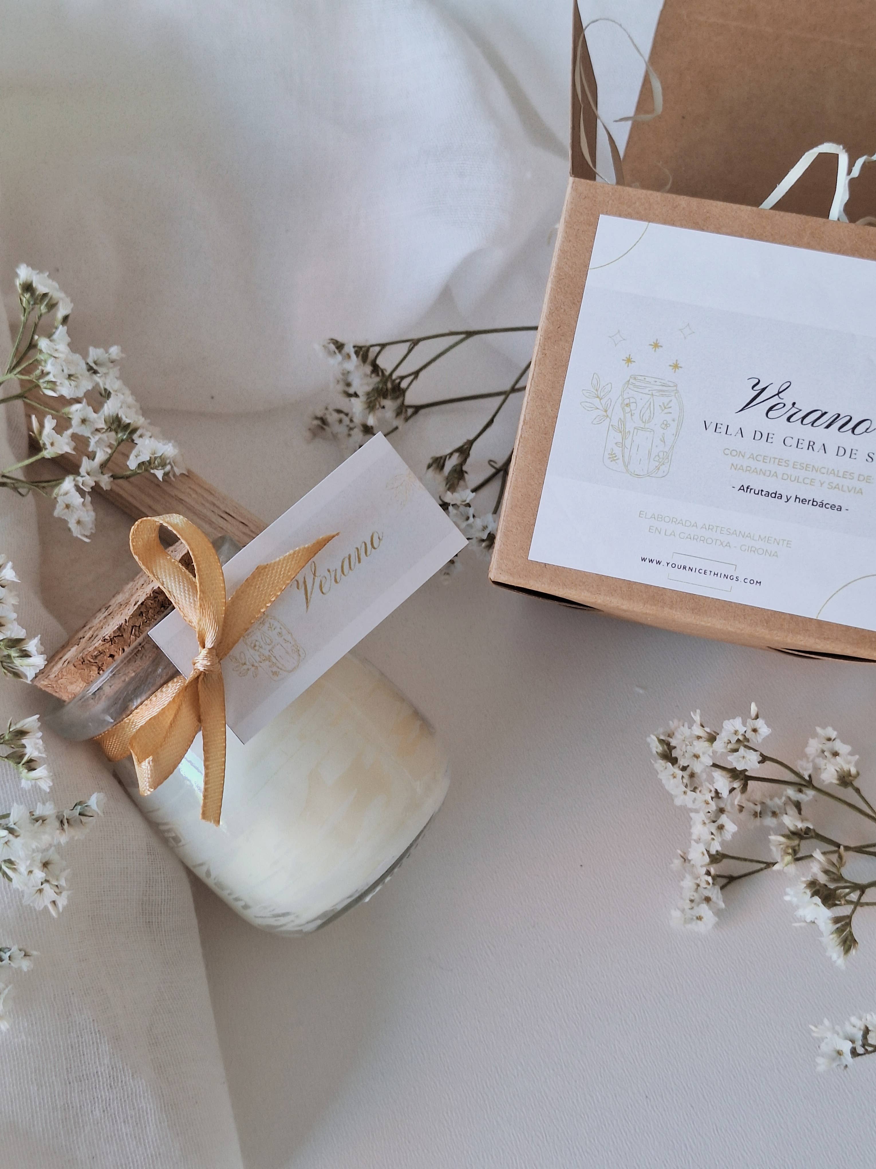 Bougie de soja en pot en verre orange douce et sauge: Français / Avec boîte