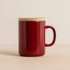 Tisanière Anna 350ml en grès magenta et couvercle en bois