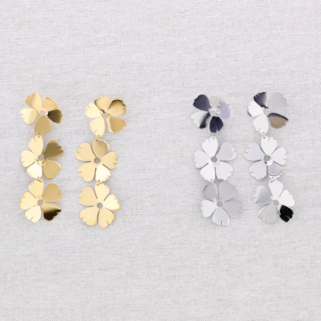 Boucles d'oreilles en acier pendentif fleurs: Or