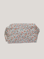 Trousse maquillage cube 100 % coton  : Fleur rouge marine