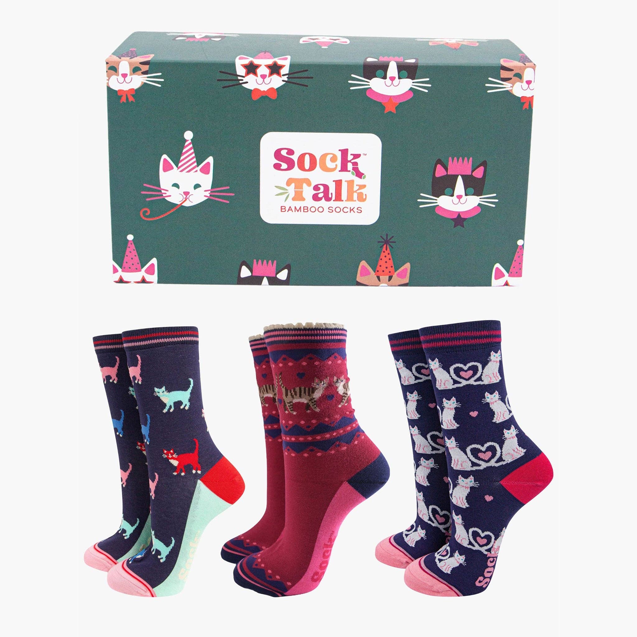 Coffret Cadeau Chaussettes Femme - Marine, Chats: UK 3-7 | EU 36-40 | US 5-9