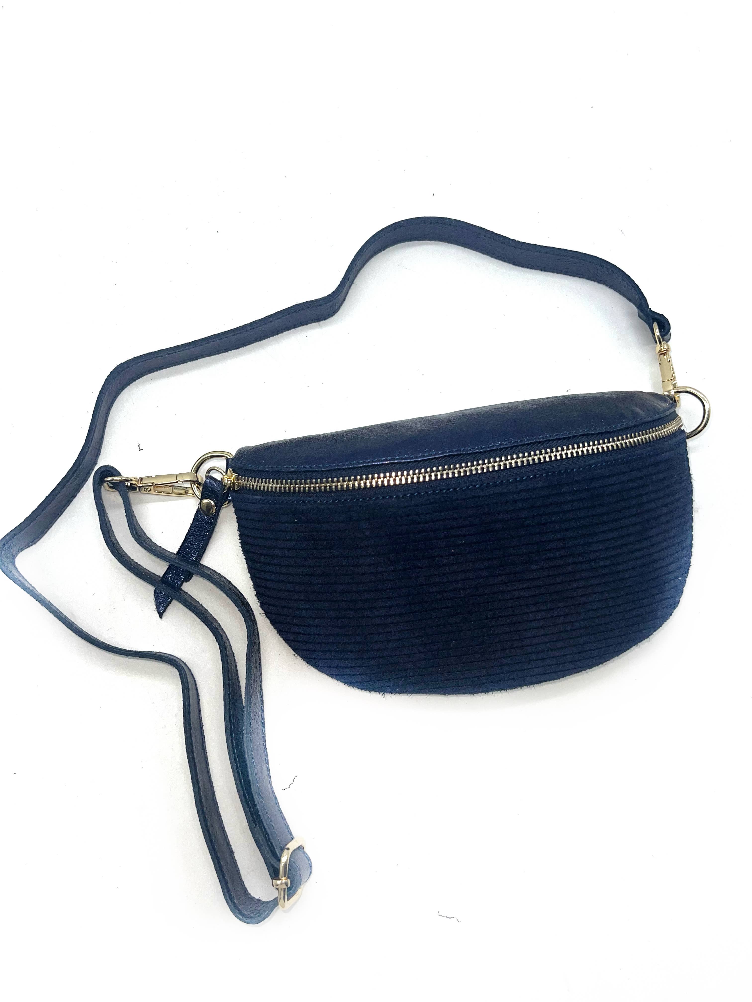 Sac Banane Bi-Matière Noir cuir– Fabrication Italienne: Camel