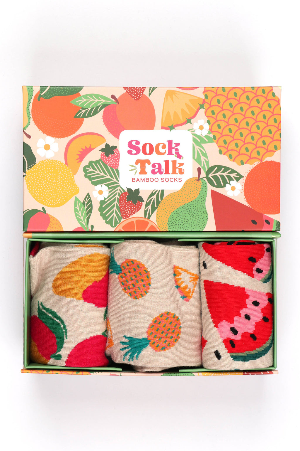 Coffret cadeau de chaussettes en bambou aux fruits tropicaux pour femmes: ROYAUME-UNI 3-7 | UE 36-40 | ÉTATS-UNIS 5-9