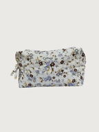 Trousse maquillage cube 100 % coton  : Fleur rouge turquoise