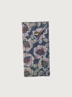 Trousse  lunette / stylo en 100 % coton : Fleur rouge turquoise