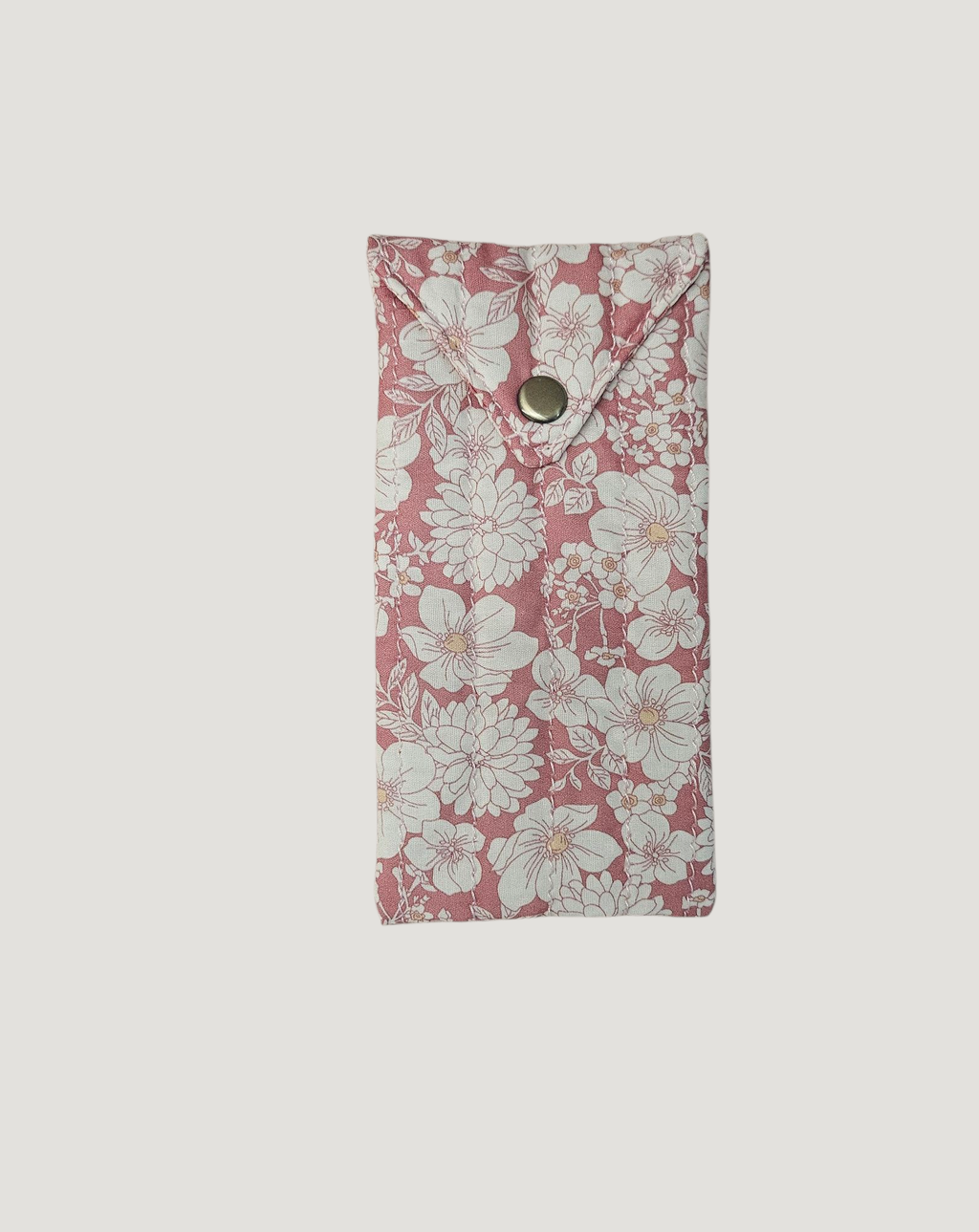 Trousse  lunette / stylo en 100 % coton : Fleur rouge marine