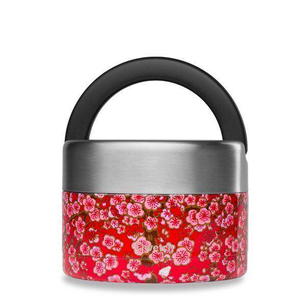 Boîte repas isotherme inox avec poignée - flowers - rouge - 650ml